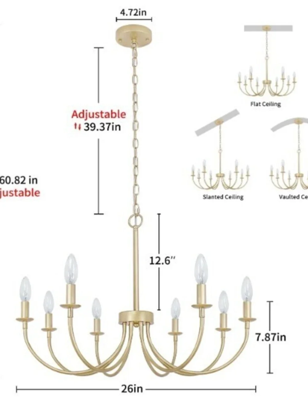 8-Light Adjustable Height Gold Chandelier